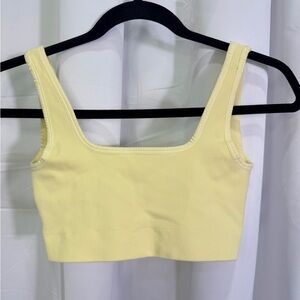 NUX Yellow Ribbed Scoop Neck Crop Tank